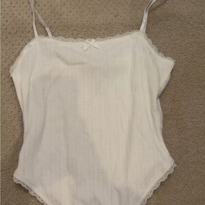 Edikted White Lace-Trim Camisole Bodysuit